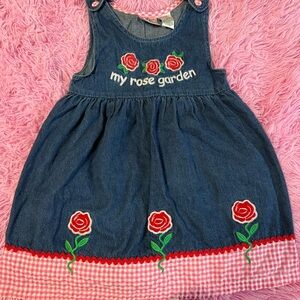 Denim Dress with Rose Embroidery